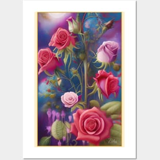 Beautiful painting of flower garden pink and red roses Posters and Art